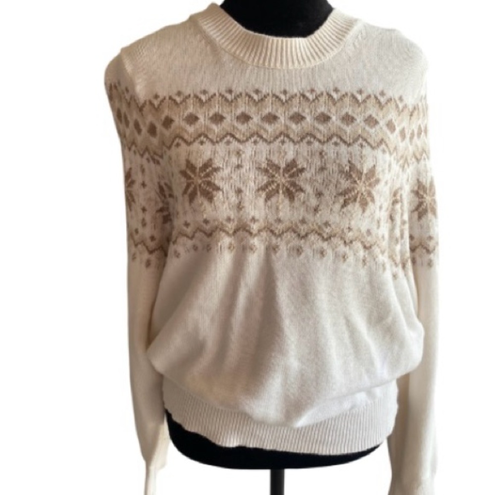 J. Crew Cream and Brown Patterned Sweater